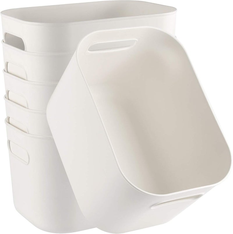 Eworld 26x18x10cm Plastic Storage Bins with Handles – White Stackable Pantry Organizer Containers for Kitchen, Bathroom & Office (Pack of 6, 8, 10, 12 & 20) - Image 1